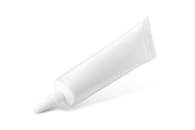 Beyaz arka planda izole edilmiş kozmetik ürün modeli için sivri uçlu plastik sıkma tüpü krem, merhem veya jel ambalajlama için idealdir.