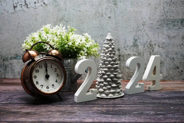 Feliz Año Nuevo 2024 Navidad Decoración Vacaciones Sobre Fondo Madera —  Fotos de Stock