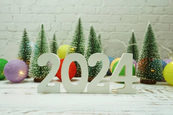 Feliz Ano Novo 2024 Fundo Festivo Com Árvore Natal Fundo — Fotografia de Stock