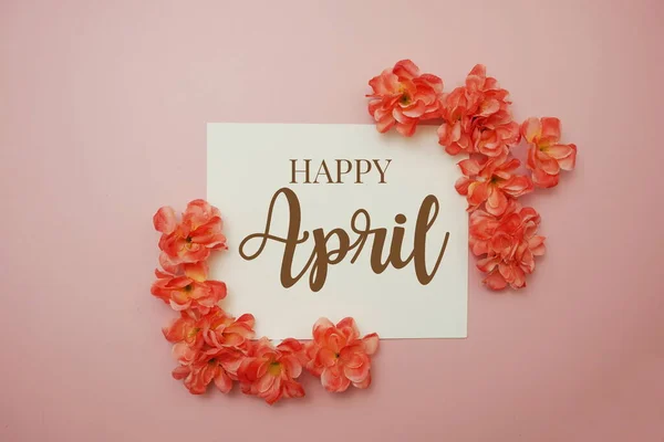 Happy May Card Typography Text Flower Bouquet Pink Background — Stockfoto