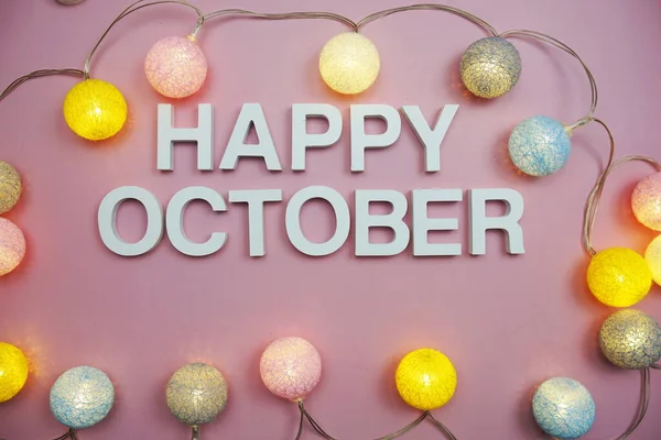 Happy October Alphabet Buchstaben Auf Rosa Hintergrund — Stockfoto