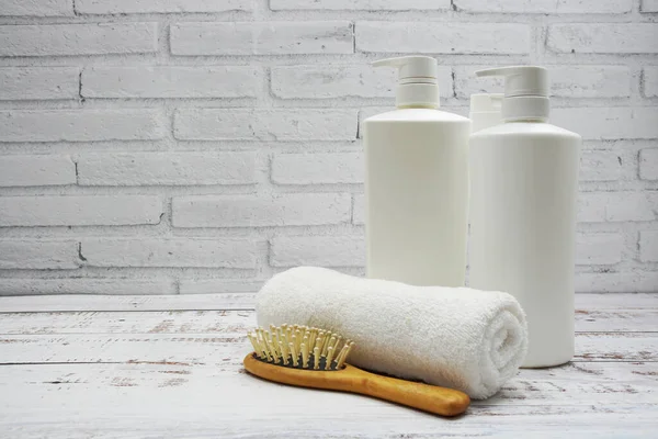 Clean Towels Shampoo Liquid Soap Other Toiletry Interior Accessories Copy — Stock Photo, Image