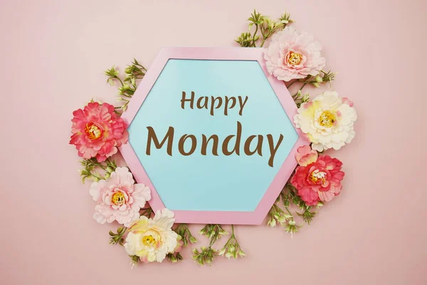 Happy Monday Typography Text Decorate Flower Pink Background — Stock Photo, Image