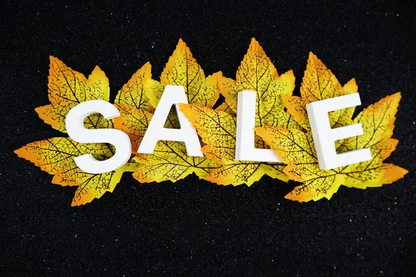 Sale alphabet letters with maple leaf Autumn and fall season promotion concept background