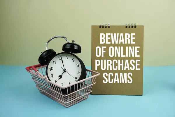 Beware of online purchase scams for business and commercial concepts background