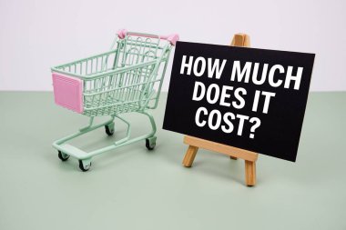 Ne kadara mal oluyor? Yeşil arka planda cep telefonu mesajı ve alışveriş arabası