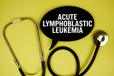 Acute Lymphoblastic Leukemia (ALL) text message on speech bubble with stethoscope on yellow background clipart