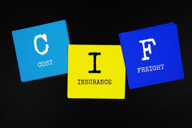 CIF - Cost Insurance Freight acronym text on sticky note on black background clipart