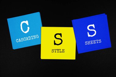 CSS - Cascading Style Sheets acronym text on sticky note on black background clipart