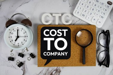 CTC - Şirkete Maliyet Hesap makinesi, çalar saat ve büyüteç ile kısaltma, iş konsepti geçmişi