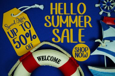 Merhaba Yaz Satışı Promosyon Teklif İndirim Perakende Alışveriş Konsepti