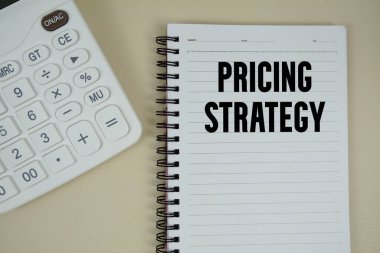 İş ve finans kavramının hesap makinesi cümlesine sahip fiyat stratejisi metni