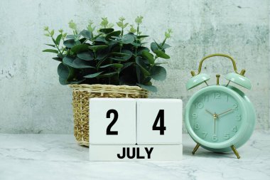 Wooden Calendar Showing the Date of July 24th. Day 24 of July month