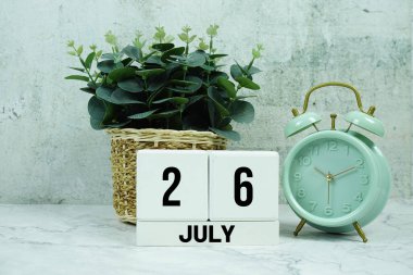 Wooden Calendar Showing the Date of July 26th. Day 26 of July month