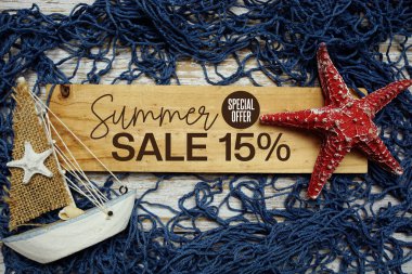 Yaz indirimi% 15 indirimli Promosyon İndirimi Perakende Alışveriş Konsepti