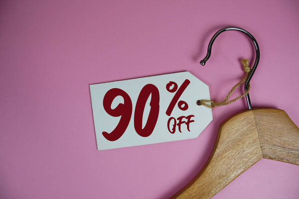 Sale 90% off price tag label with Clothes hanger fashion shopping concept