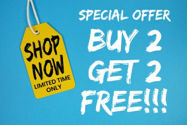 2 alana 2 bedava!! Mavi arkaplanda pric etiketli metin