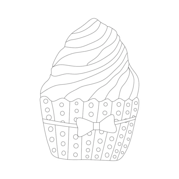 Coloriage Avec Cupcake Mignon Line Art Illustration Vectorielle — Image vectorielle