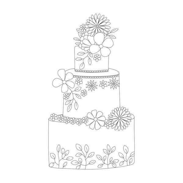 Coloring Page Cake Cute Line Art Vector Illustration — Stock Vector