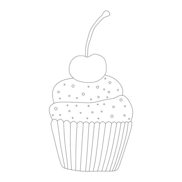 Disegno Colorare Con Cupcake Bella Linea Arte Illustrazione Vettoriale — Vettoriale Stock