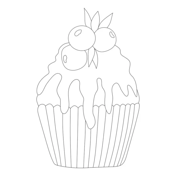 Coloring Page Cupcake Cute Line Art Vector Illustration — Stock Vector