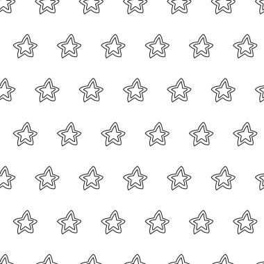 Beyaz zemin üzerinde el çizimi yıldızlar olan kusursuz desen.