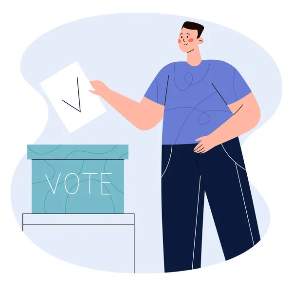 Man Putting Vote Paper Ballot Box Concept Election Voting Democratic — Stock Vector