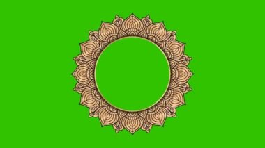 Ramazan, Kurban Bayramı, Müslüman, Arap İslami doğu tarzı Mandala Çerçeve Yeşil Ekran Canlandırması. Mandala Alfa Kanalı elementi. Soyut Altın Mandala Çerçeve 4k video görüntüsü. Mandala Yeşil Ekran Alfa Kanalı.
