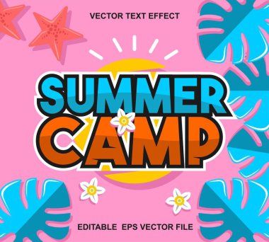Yaz kampı tipografi posteri. Yaz tasarımınız için vektör illüstrasyonu.