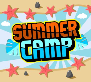 Yaz kampı tipografi posteri. Yaz tasarımınız için vektör illüstrasyonu.