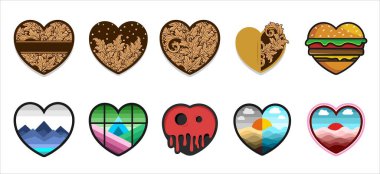 Kalp aşkı çizim simgeleri beyaz arkaplanda. Vektör