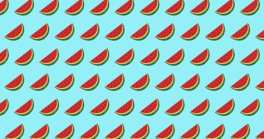 Karpuz dilimleri ve çekirdekli karpuz arka planı. Yaz arkaplan çizimi.