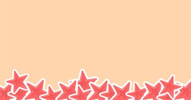 Bej arka planda pembe yıldızlı yıldız çerçevesi. yaz arkaplan çizimi.