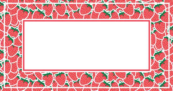Tebrik kartı veya davetiye için çilekli kırmızı çilek çerçevesi ve çiçekler. vektör illüstrasyonu
