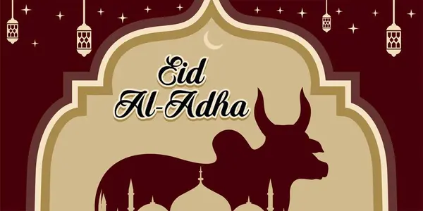 Geleneksel Arapça kaligrafi ve vektör illüstrasyonuyla Kurban Bayramı arkaplanının çizimi