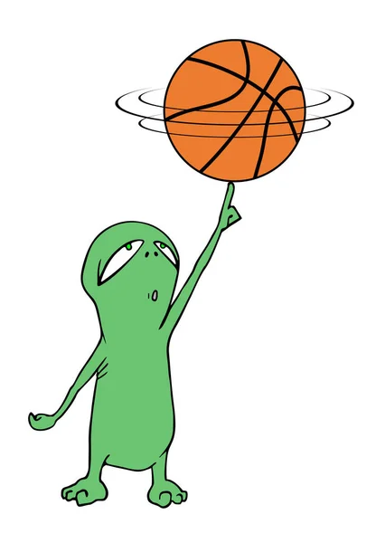 Funny Alien Playing Basketball — Stock Vector