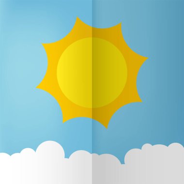 Güneş ve bulutların yaratıcı tasarımı kağıt tarzı