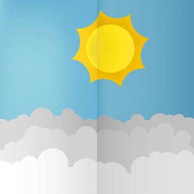 Güneş ve bulutların yaratıcı tasarımı kağıt tarzı