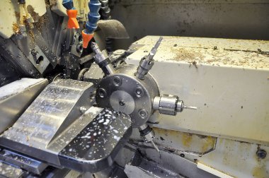 Detail of tools for CNC lathe machining with the machine stopped