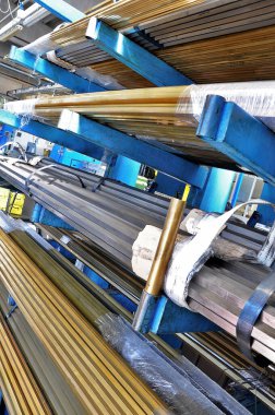 Storage warehouse of brass and aluminum bars for cnc lathes