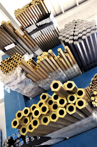 Storage warehouse of brass and aluminum bars for cnc lathes