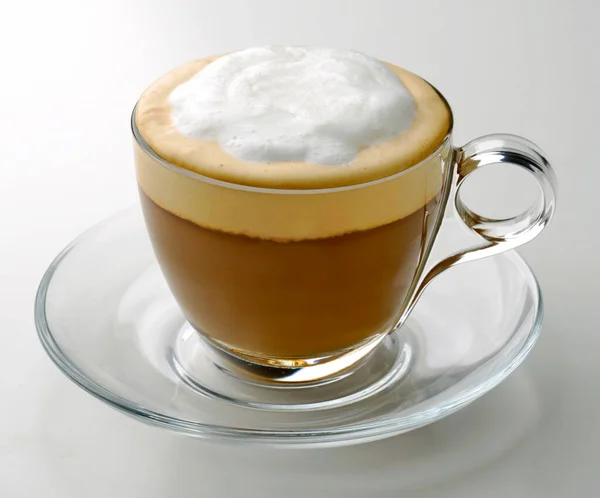 Cappuccino Tazza Vetro Sfondo Bianco Fotografia Stock