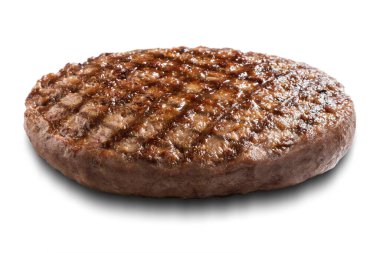 Çapraz Izgara İşaretli Tek Biftek Burger beyaz arka planda izole
