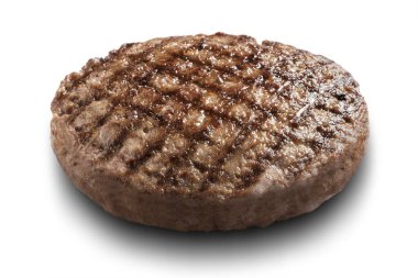 Çapraz Izgara İşaretli Tek Biftek Burger beyaz arka planda izole