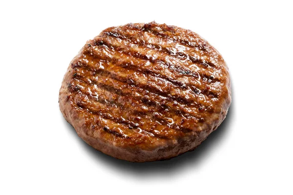 Single Grilled Beef Burger Isoliert Auf Weißem Hintergrund — Stockfoto
