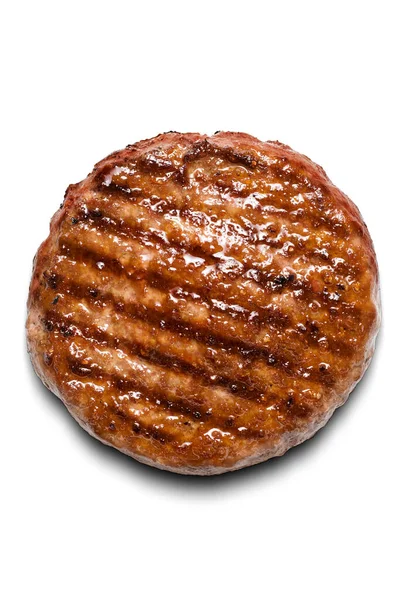 Vista Dall Alto Single Grilled Beef Burger Sfondo Bianco — Foto Stock