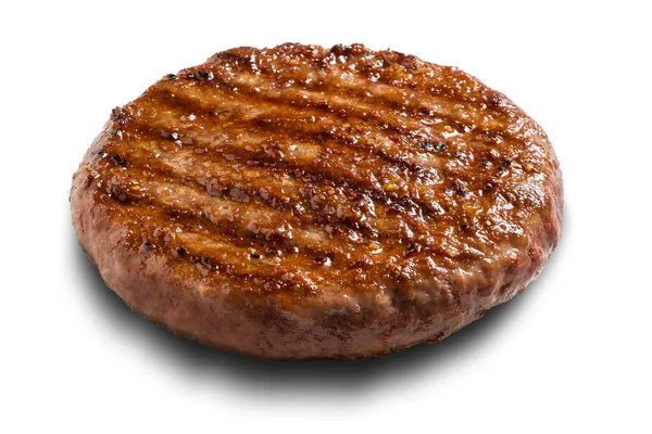 Tek Izgara Biftek Burger Beyaz Arka Planda Izole - Stok İmaj