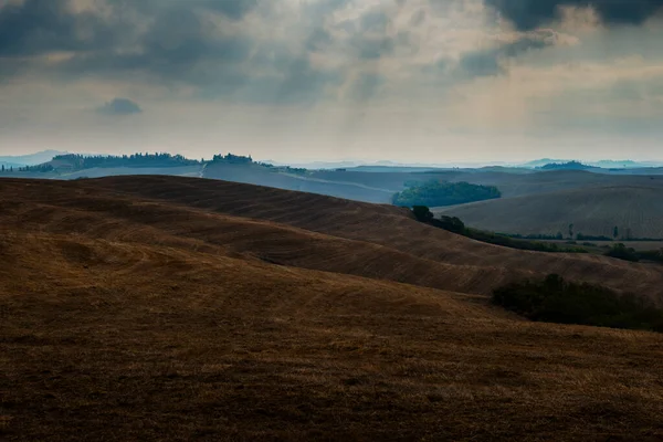 Toscaans Landschap Van Sienese Heuvels Herfst Landbouwfasen Oogst — Stockfoto