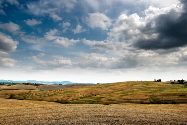 Тосканський Ландшафт Сієнських Пагорбів Пшениця Після Жнив — стокове фото