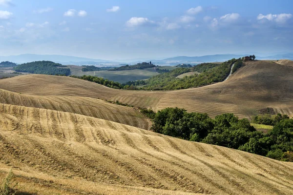 Paisagem Toscana Das Colinas Sienesas Campos Trigo Após Colheita — Fotografia de Stock